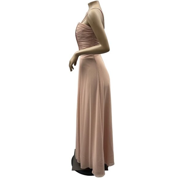 Wtoo By Watters Chiffon Spaghetti Straps Bridesmaids Maxi Dress Blush Pink 10 - Picture 3 of 9